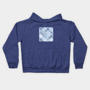 repeating pattern with boho style circles, blue color Kids Hoodie